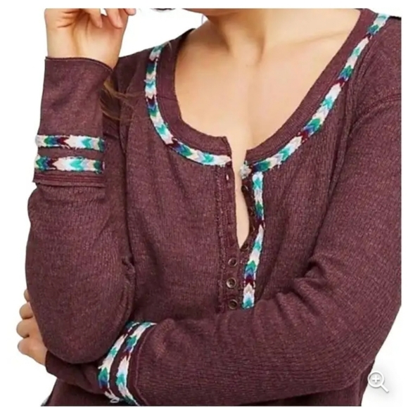Free People Rainbow henley thermal top Wine - Picture 3 of 16